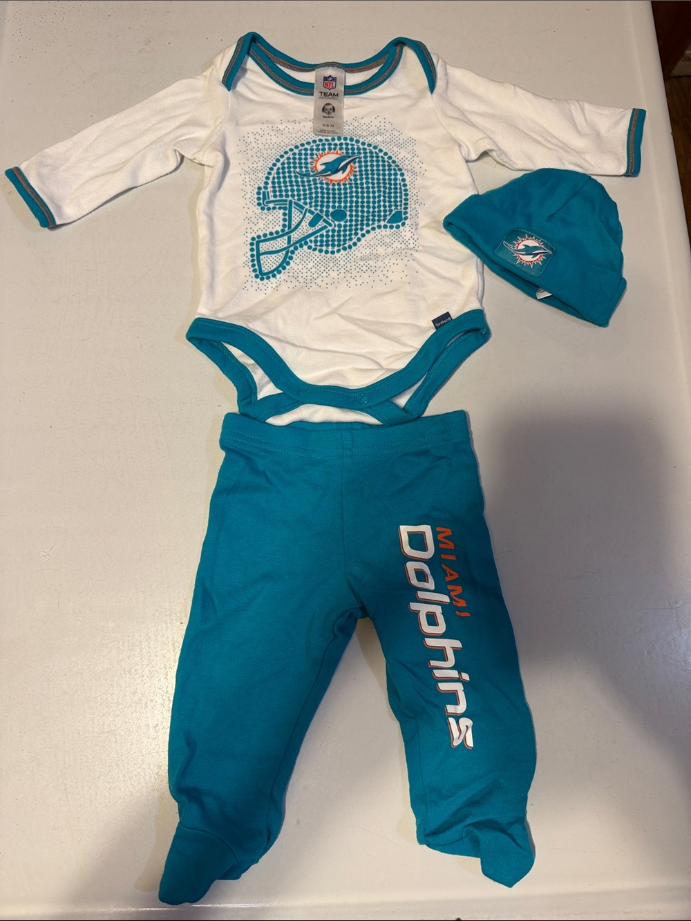 Gerber Teal and White Miami Dolphins Infant 3-Piece Bodysuit Set
